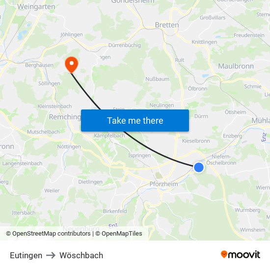 Eutingen to Wöschbach map