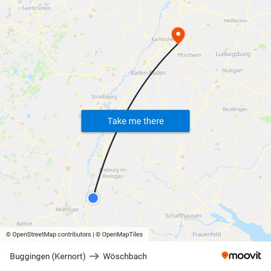 Buggingen (Kernort) to Wöschbach map