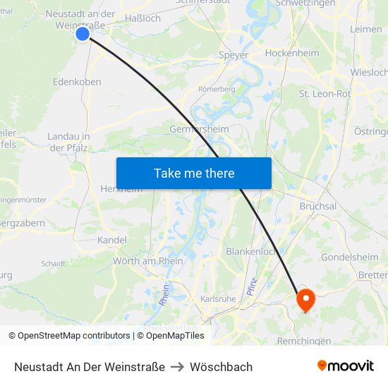 Neustadt An Der Weinstraße to Wöschbach map