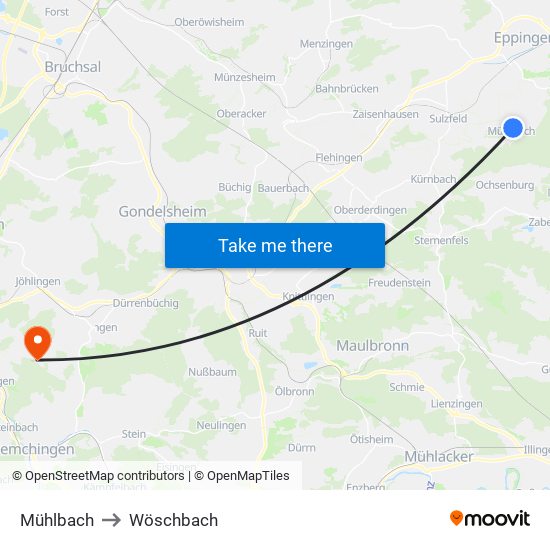 Mühlbach to Wöschbach map