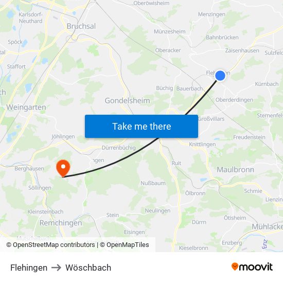 Flehingen to Wöschbach map