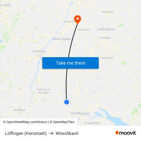 Löffingen (Kernstadt) to Wöschbach map