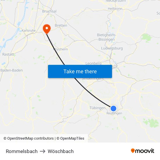 Rommelsbach to Wöschbach map