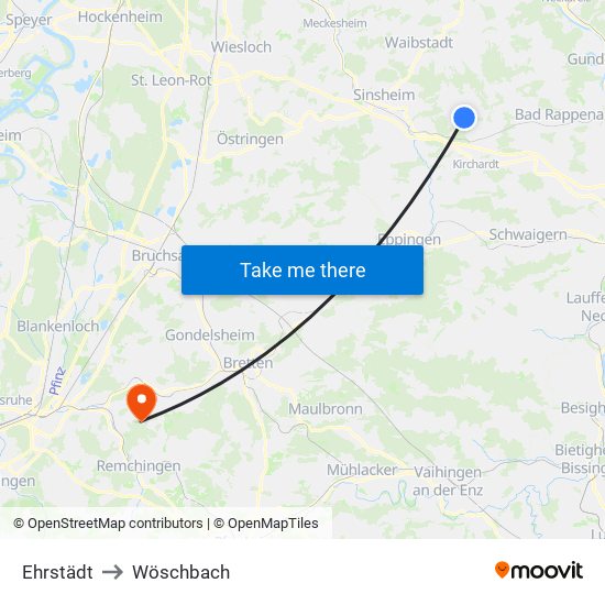 Ehrstädt to Wöschbach map