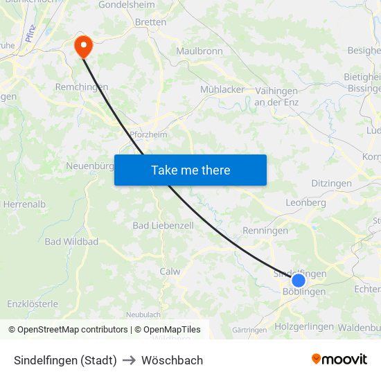 Sindelfingen (Stadt) to Wöschbach map