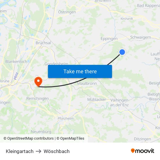 Kleingartach to Wöschbach map