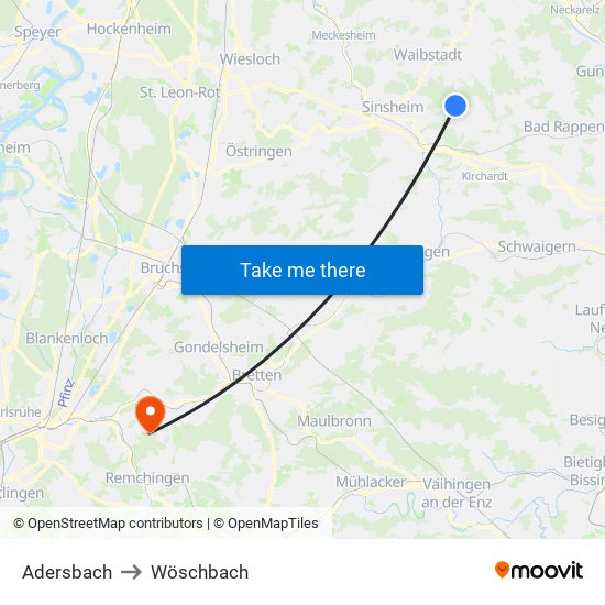Adersbach to Wöschbach map