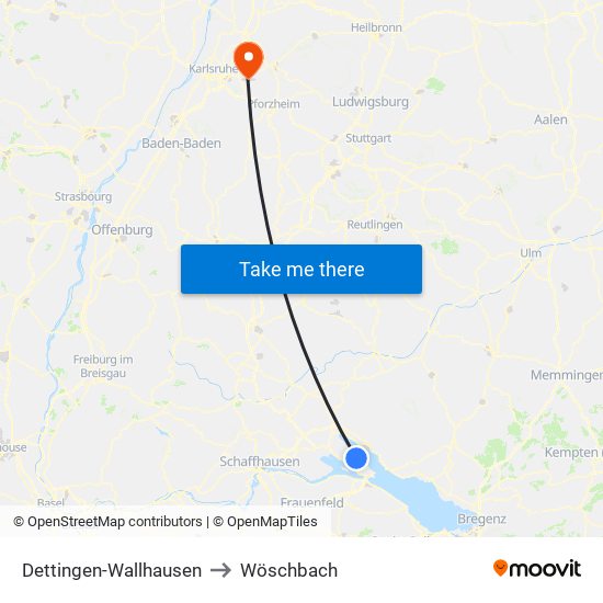 Dettingen-Wallhausen to Wöschbach map