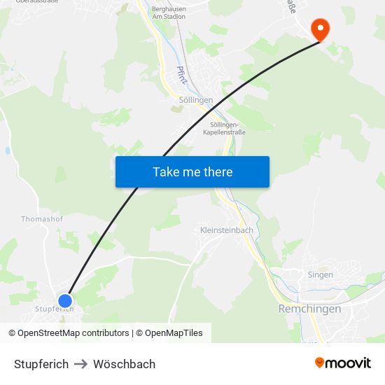 Stupferich to Wöschbach map