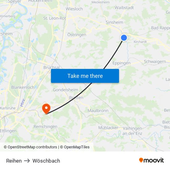 Reihen to Wöschbach map