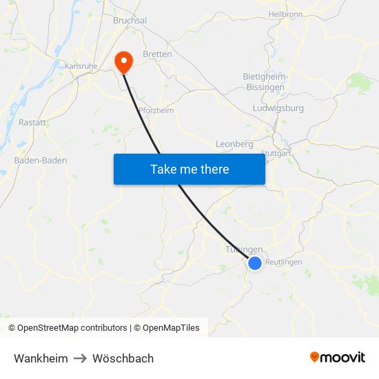 Wankheim to Wöschbach map