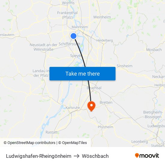 Ludwigshafen-Rheingönheim to Wöschbach map