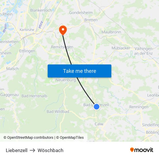 Liebenzell to Wöschbach map