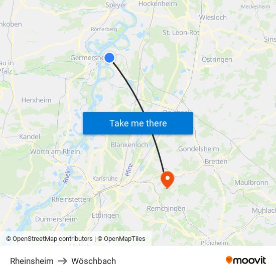 Rheinsheim to Wöschbach map