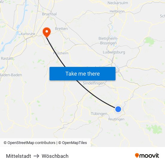 Mittelstadt to Wöschbach map