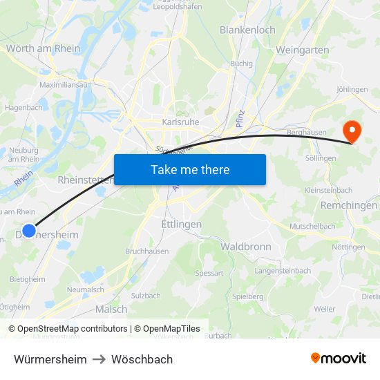 Würmersheim to Wöschbach map