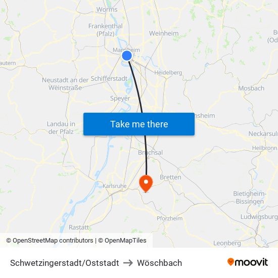 Schwetzingerstadt/Oststadt to Wöschbach map