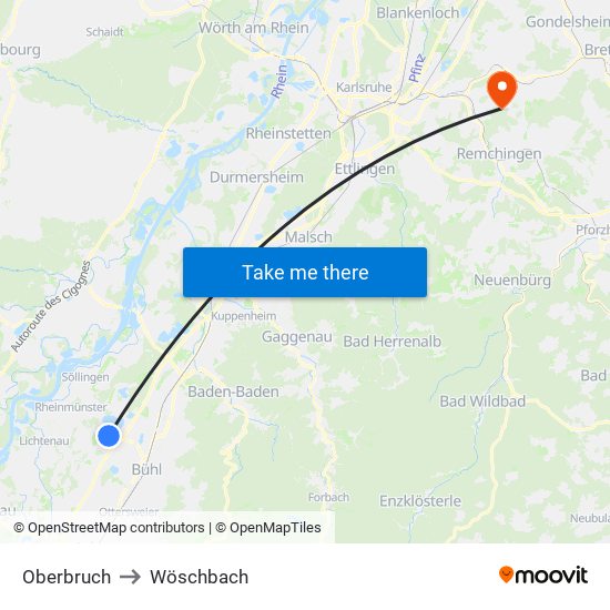 Oberbruch to Wöschbach map