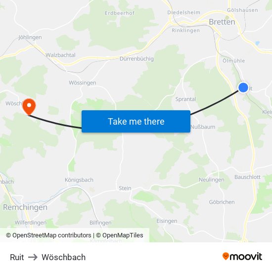 Ruit to Wöschbach map