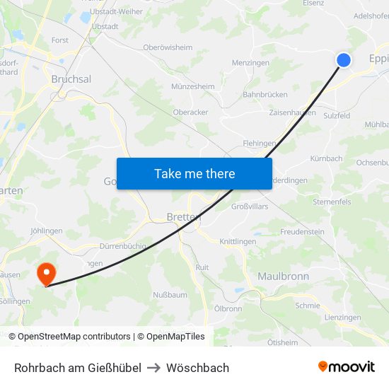 Rohrbach am Gießhübel to Wöschbach map