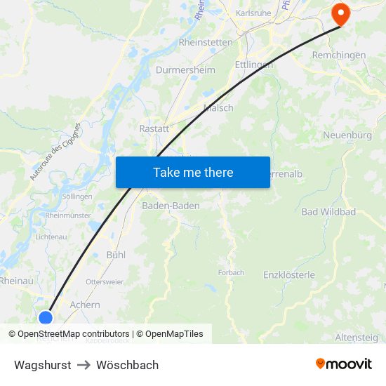 Wagshurst to Wöschbach map