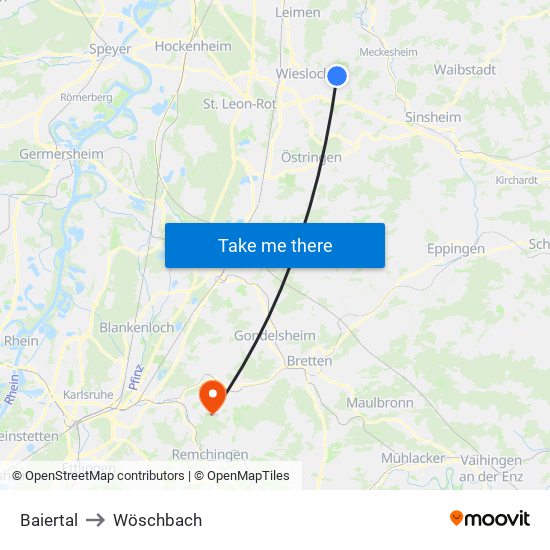Baiertal to Wöschbach map