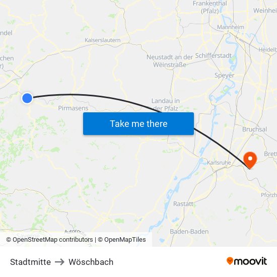 Stadtmitte to Wöschbach map