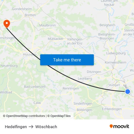 Hedelfingen to Wöschbach map