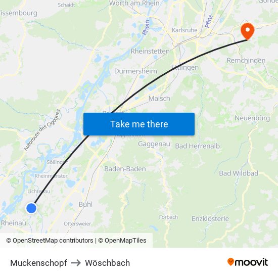 Muckenschopf to Wöschbach map