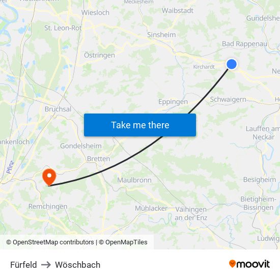 Fürfeld to Wöschbach map