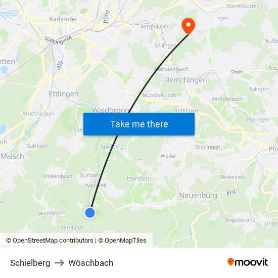 Schielberg to Wöschbach map