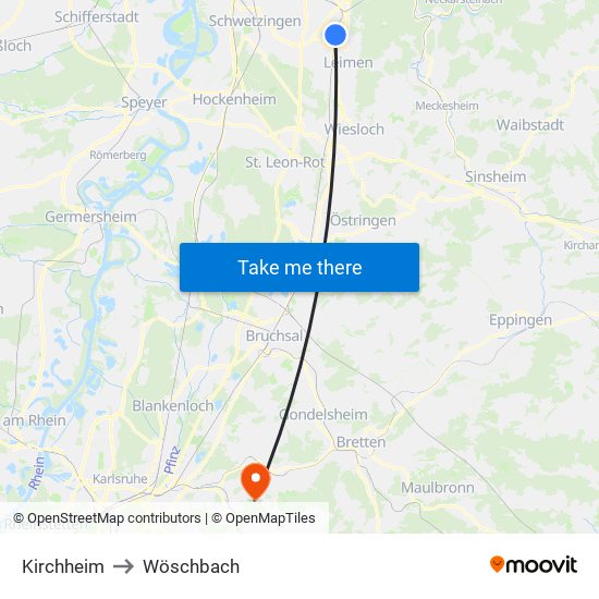 Kirchheim to Wöschbach map