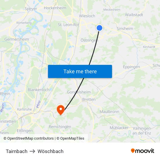 Tairnbach to Wöschbach map