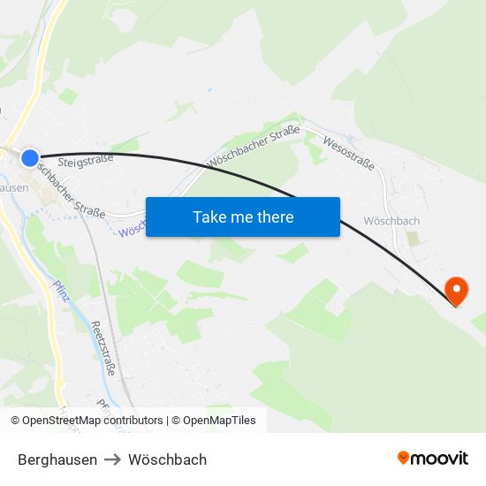 Berghausen to Wöschbach map