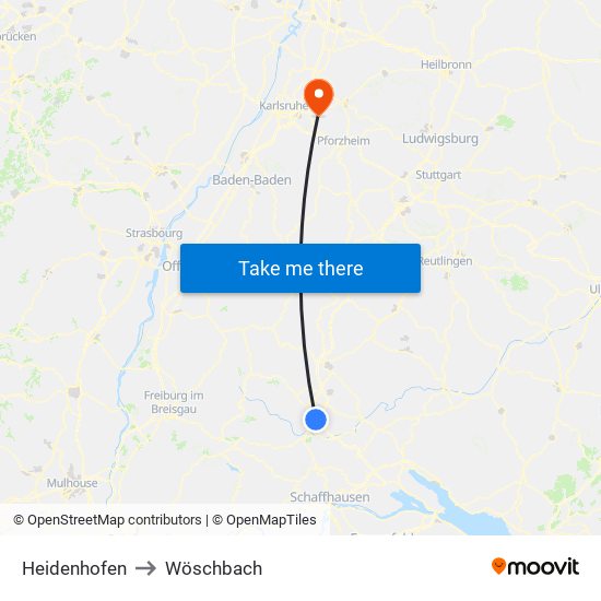 Heidenhofen to Wöschbach map