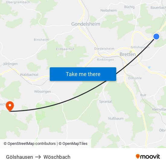 Gölshausen to Wöschbach map