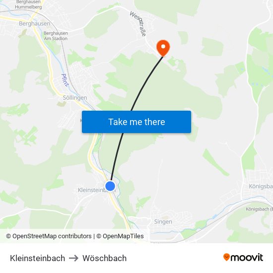 Kleinsteinbach to Wöschbach map