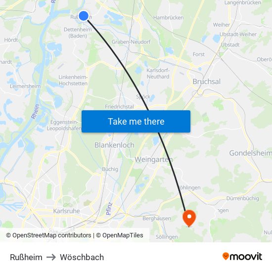 Rußheim to Wöschbach map