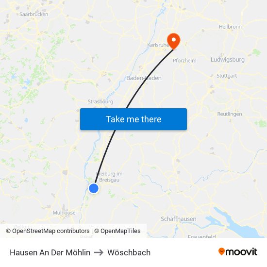 Hausen An Der Möhlin to Wöschbach map