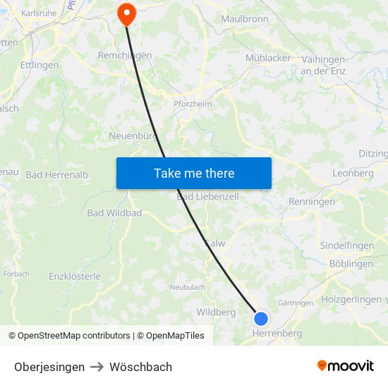 Oberjesingen to Wöschbach map