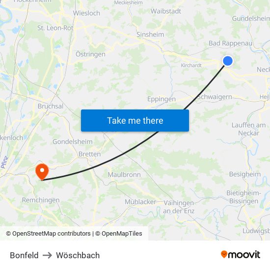 Bonfeld to Wöschbach map