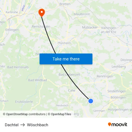 Dachtel to Wöschbach map