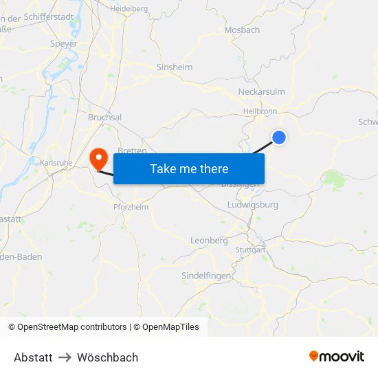 Abstatt to Wöschbach map