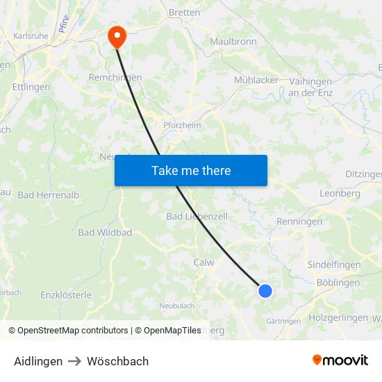 Aidlingen to Wöschbach map