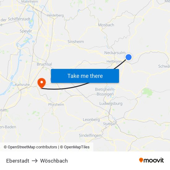 Eberstadt to Wöschbach map