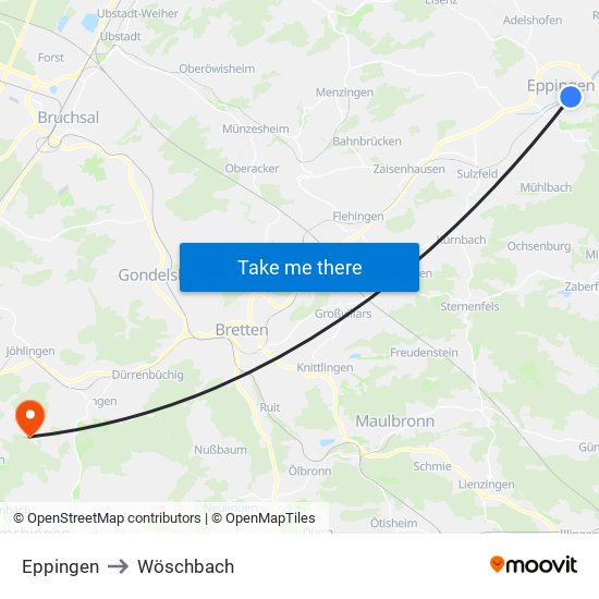 Eppingen to Wöschbach map