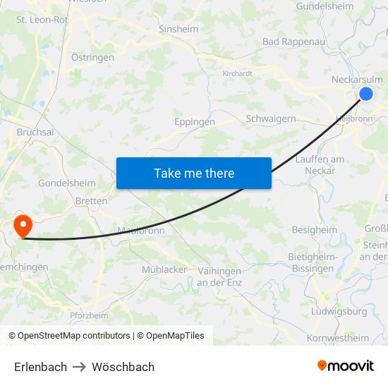 Erlenbach to Wöschbach map