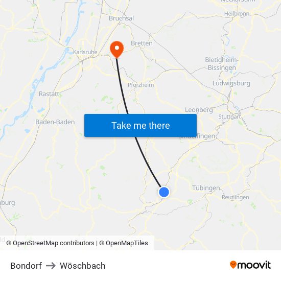 Bondorf to Wöschbach map