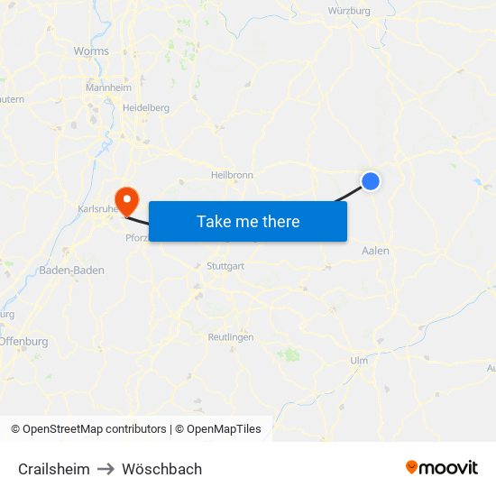 Crailsheim to Wöschbach map