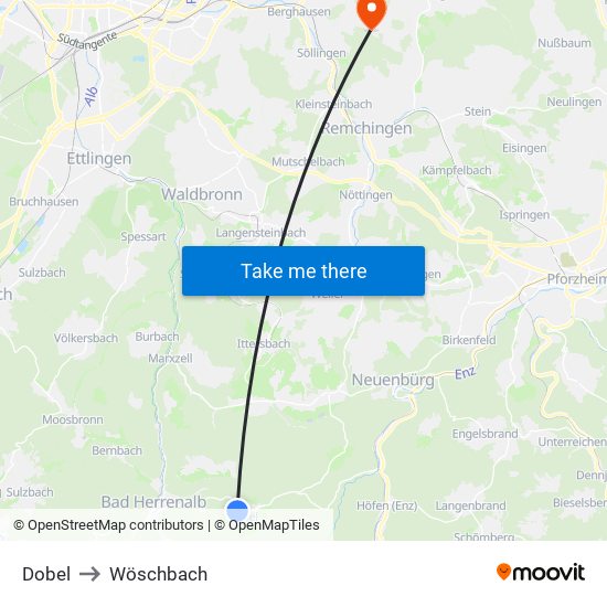 Dobel to Wöschbach map